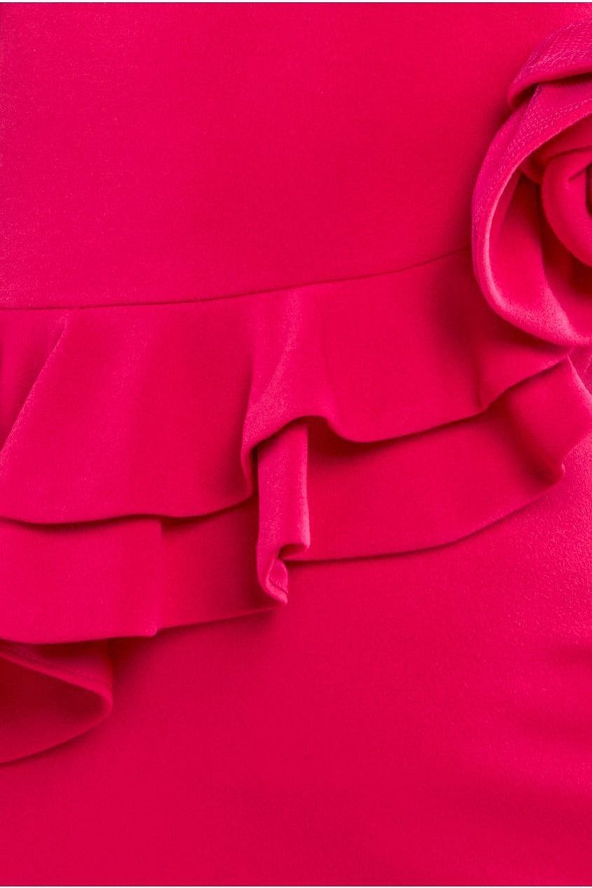 Scuba Crepe Rose Frill Maxi Dress - Magenta DR4281