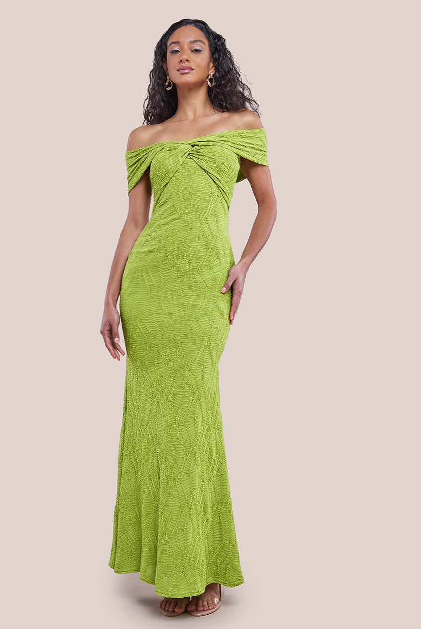 Front Knot Twist  Maxi Dress - Lime Green DR4418