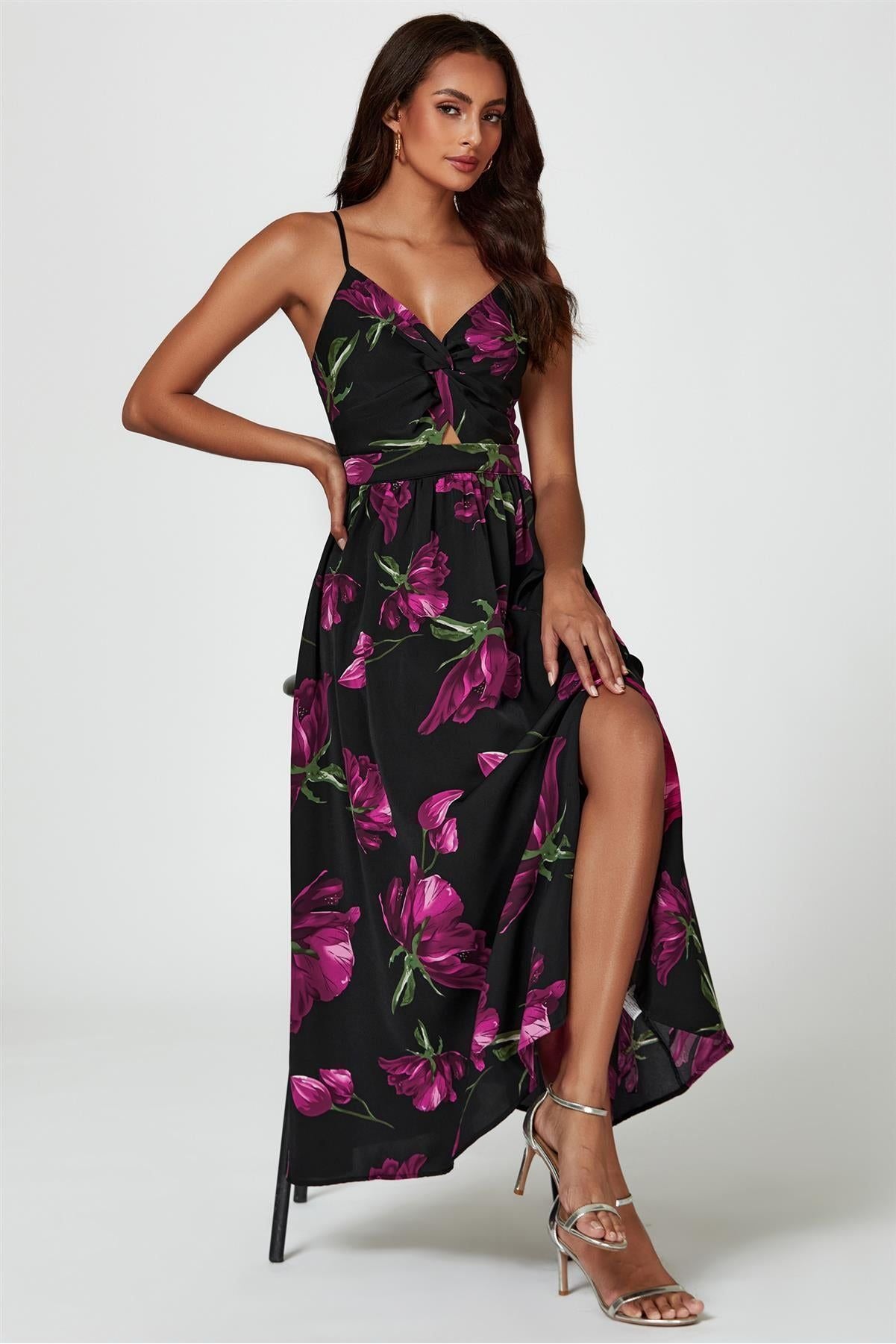 Floral Print Maxi Dress In Black FS804-BM