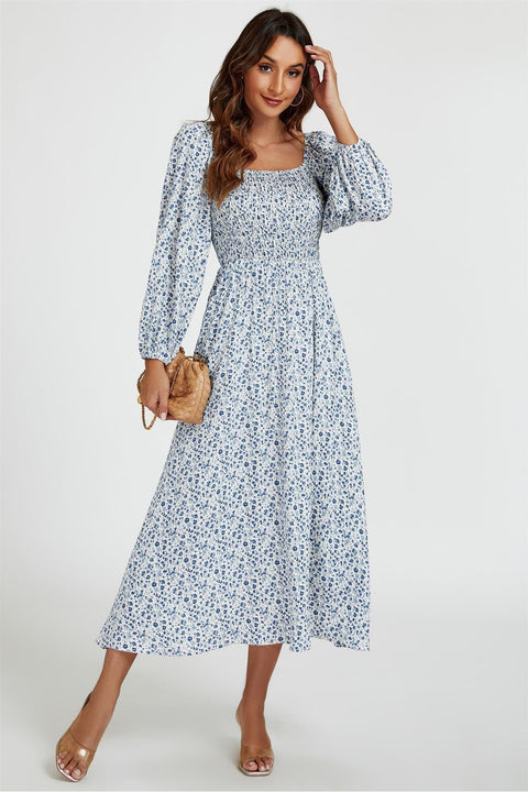 Floral Print Square Neck Maxi Dress In Light Blue by FS Collection