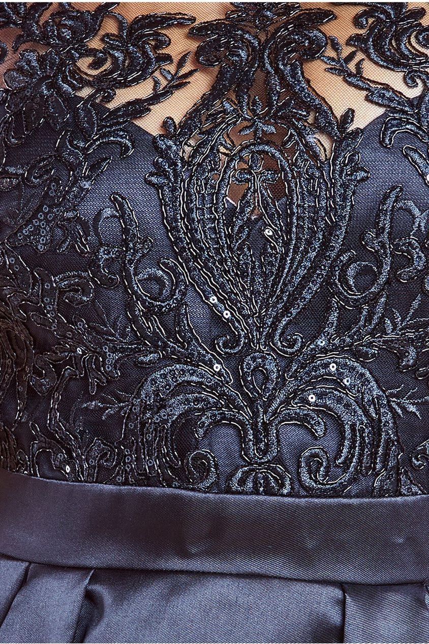 Sequin & Satin Dipped Hem Midi Dress - Black DR3621M