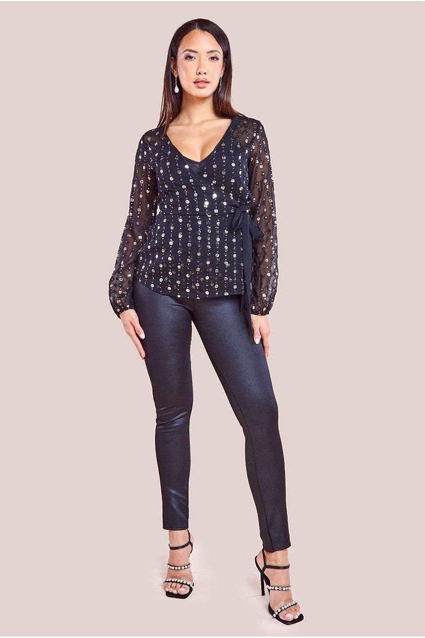 Wrap Sequin Top With Cami - Blackgold T203