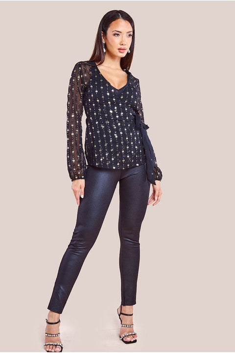 Wrap Sequin Top With Cami - Blackgold by Goddiva
