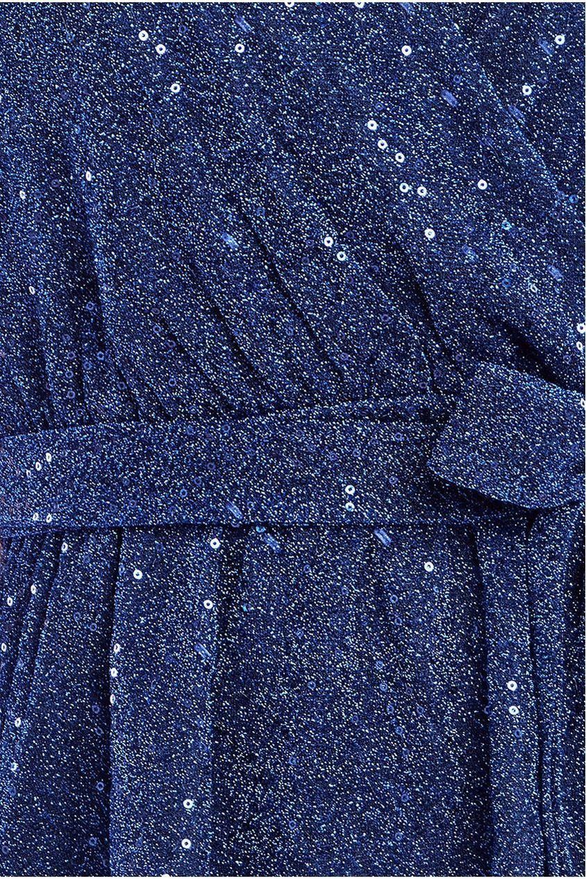 Lurex Flutter Sleeve Wrap Top - Navy T204