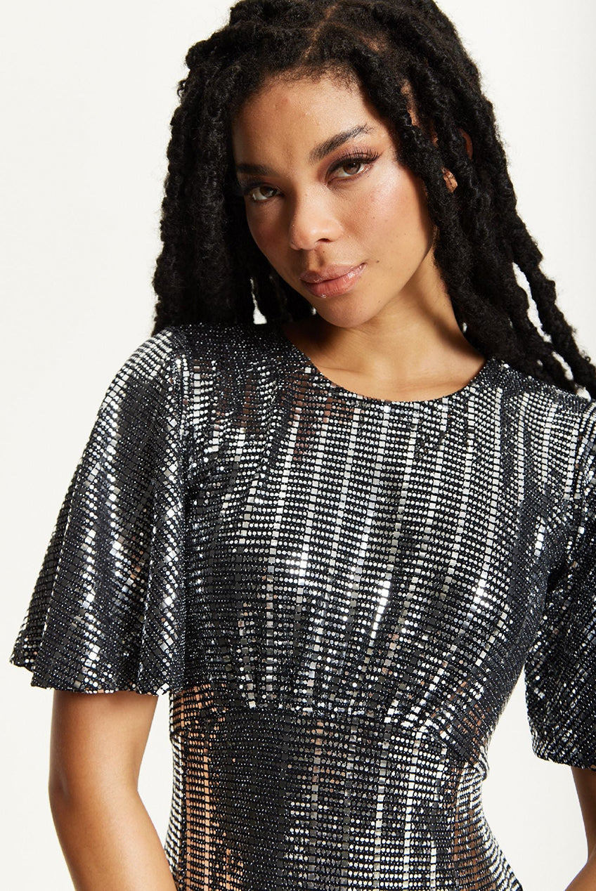 Silver Sequin Midi Party Dress 25AW-74016