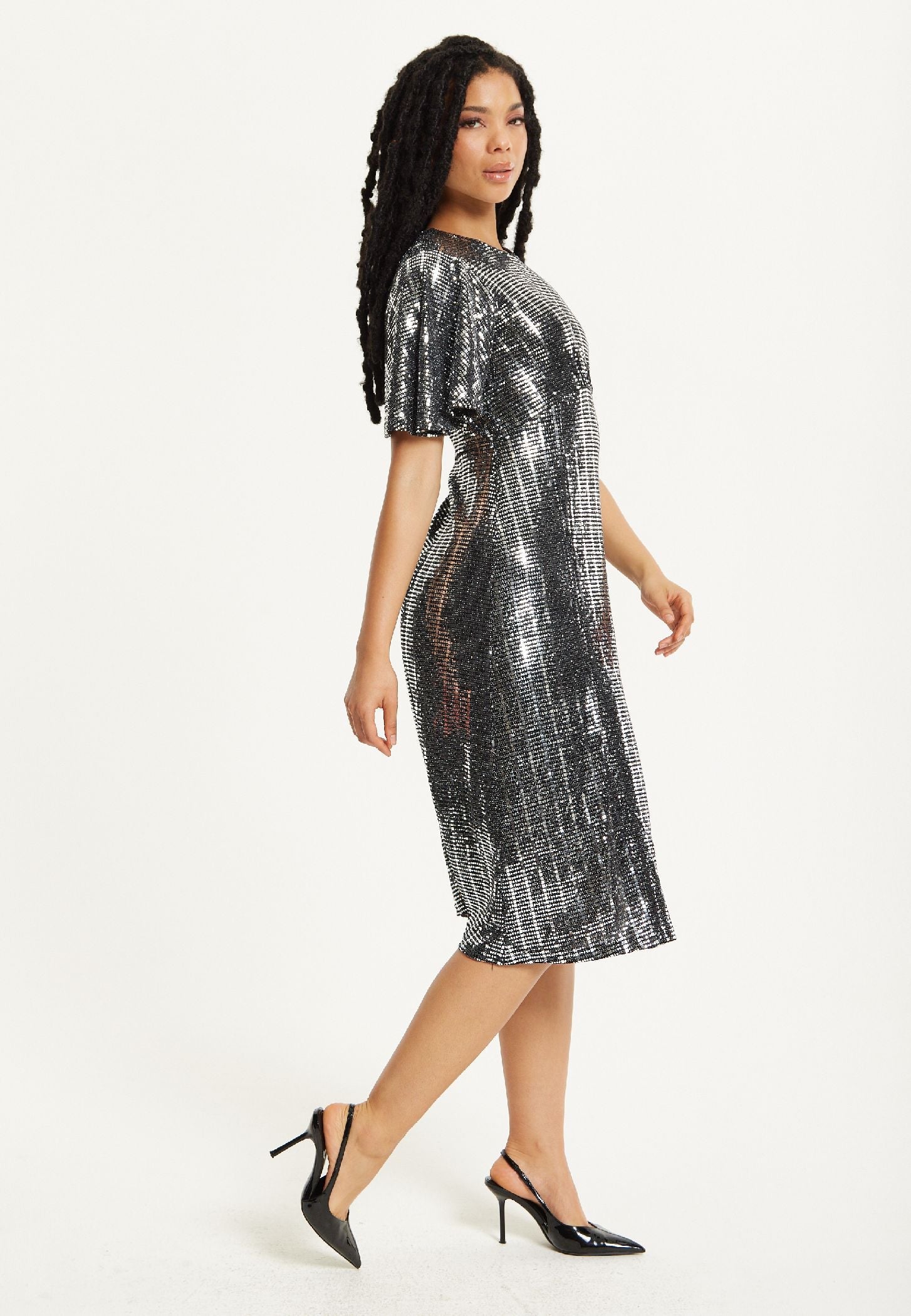 Silver Sequin Midi Party Dress 25AW-74016
