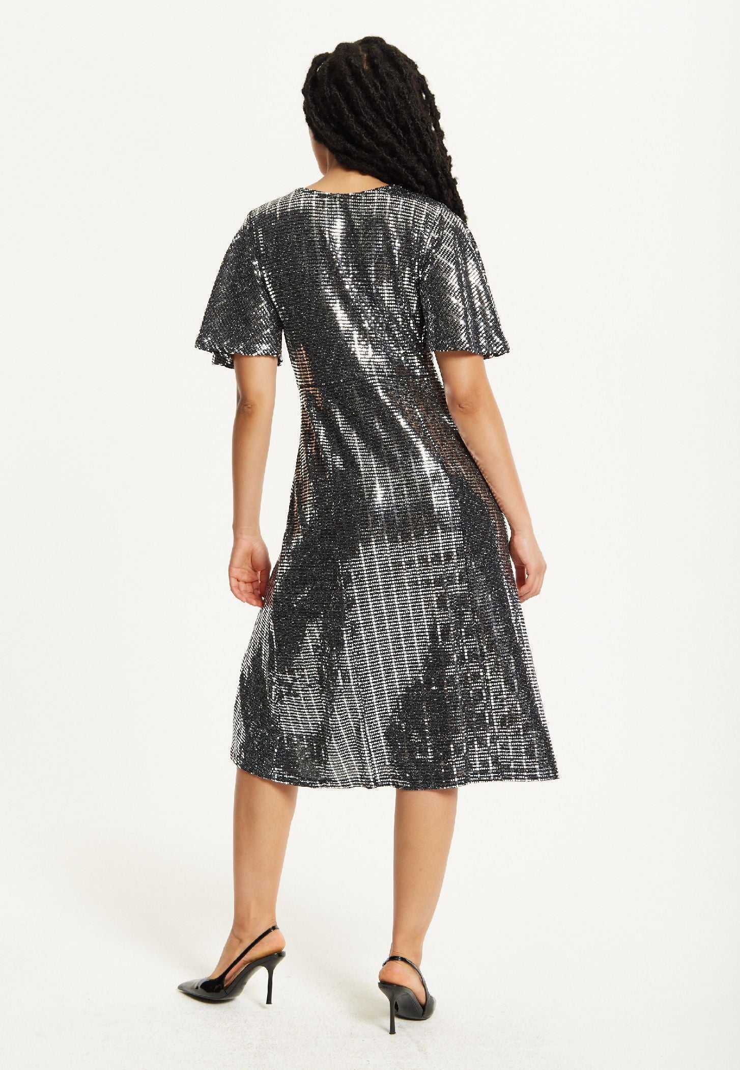 Silver Sequin Midi Party Dress 25AW-74016