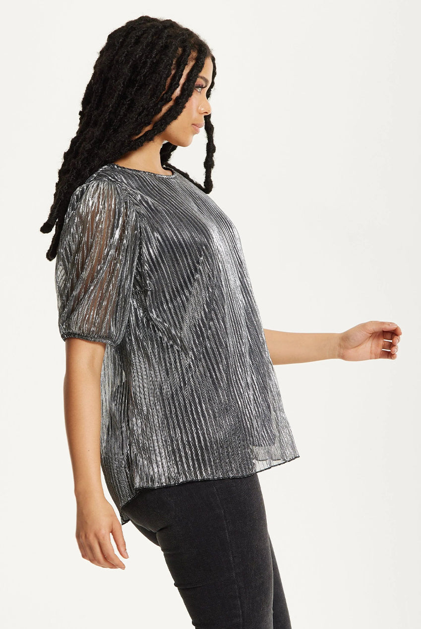 Metallic Pleated Puff Sleeve Top 25AW-53016