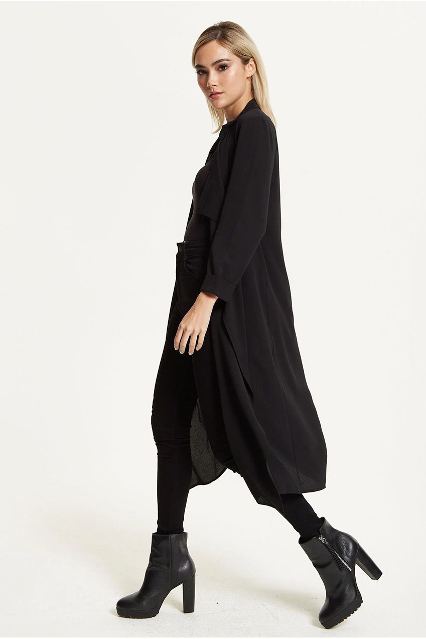 Black Waterfall Duster Coat 25AW-54001
