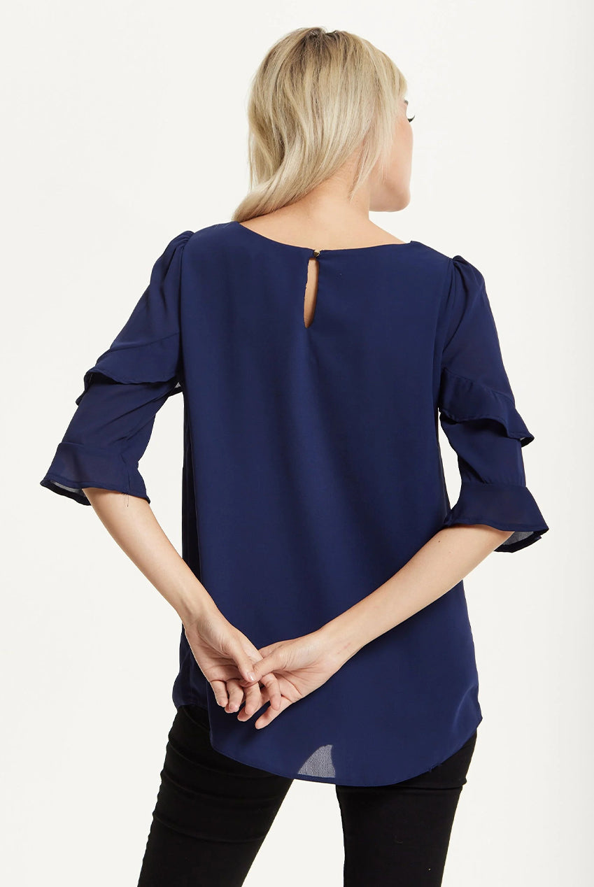 Navy Ruffle Sleeve Blouse 25AW-61009