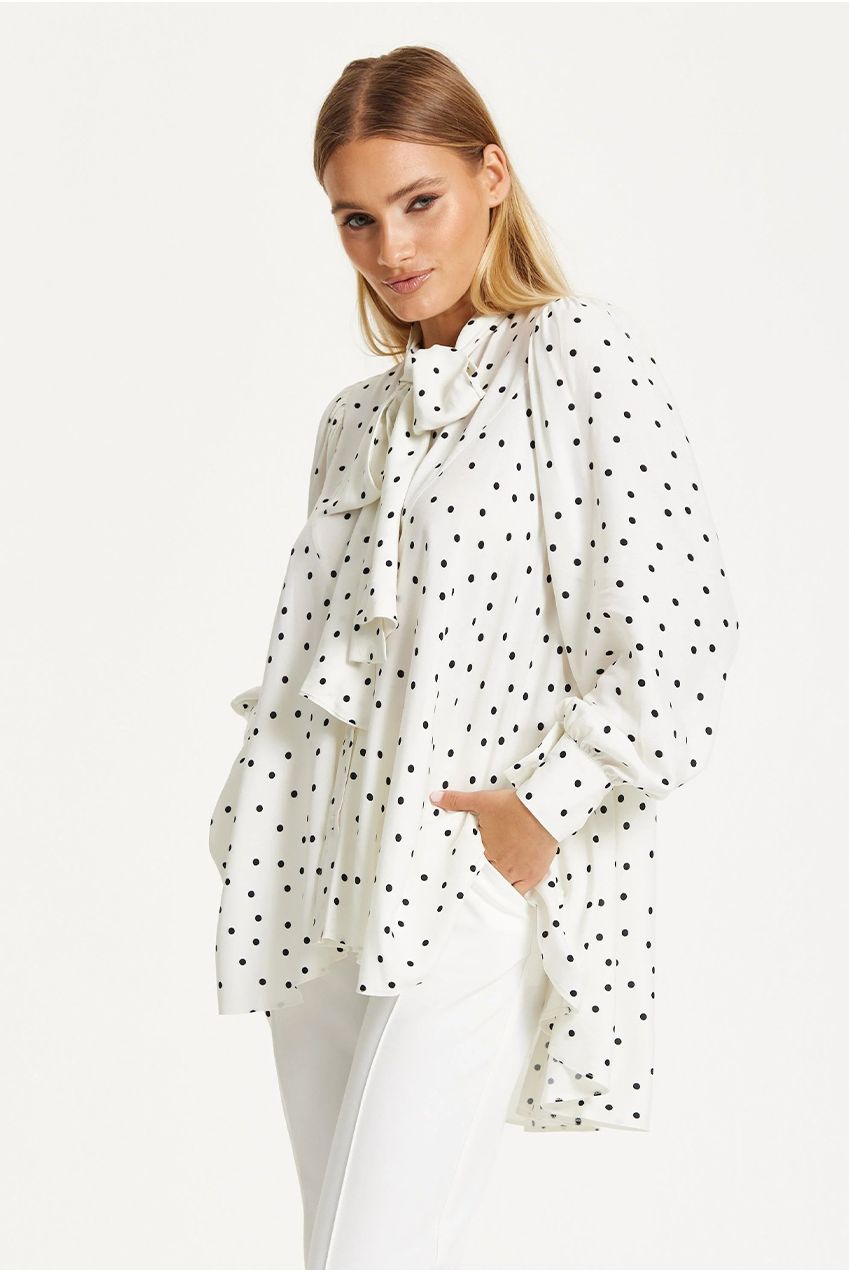 Polka Dot Ruffle High-Low Blouse 25SS8877002