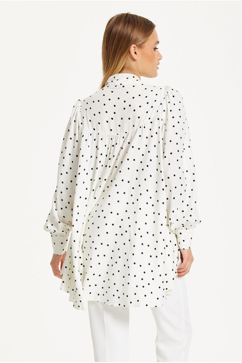 Polka Dot Ruffle High-Low Blouse 25SS8877002