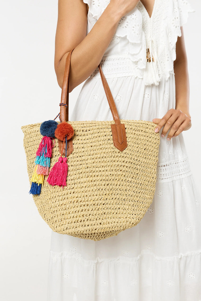 Pom Pom & Tassel Beach Tote Bag L221145B050