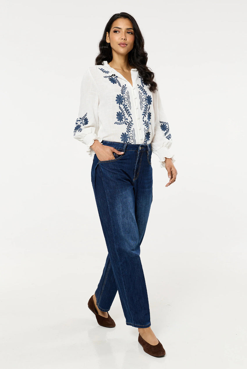 Dark Wash Wide Leg Denim Jeans LIQ1699009