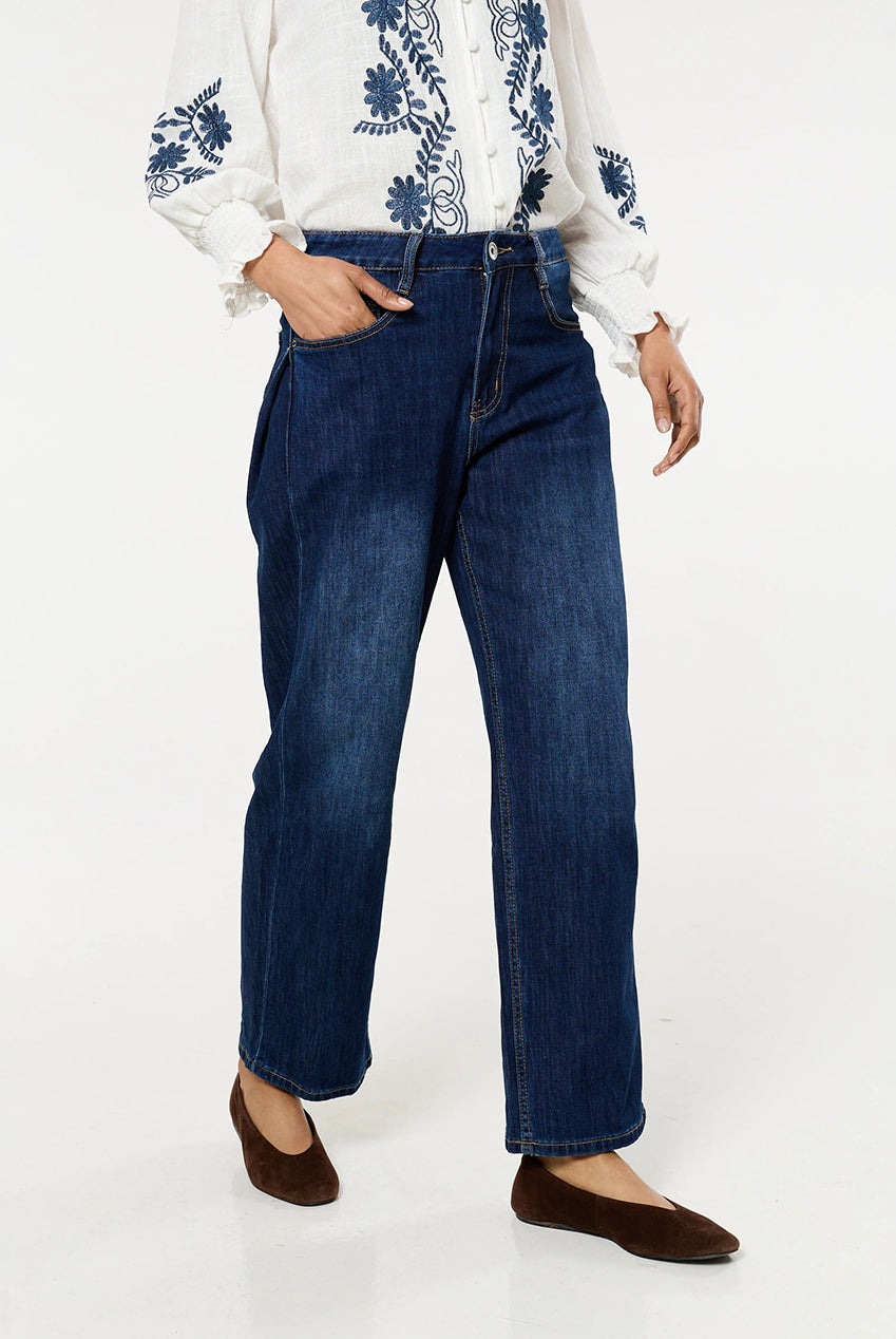 Dark Wash Wide Leg Denim Jeans LIQ1699009