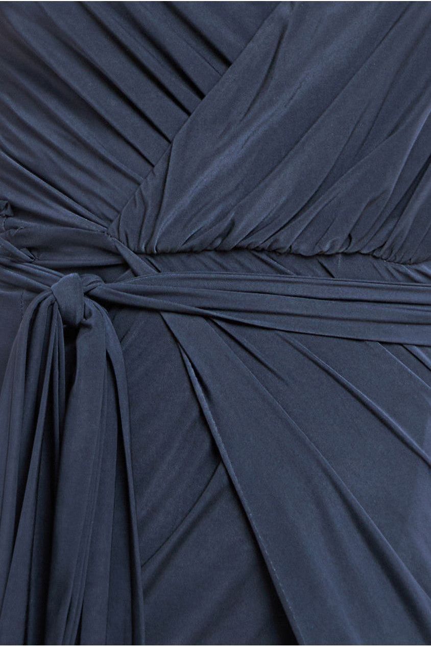 Wrap Front Maxi Slip Dress With Waist Tie-Up - Black DR2250C