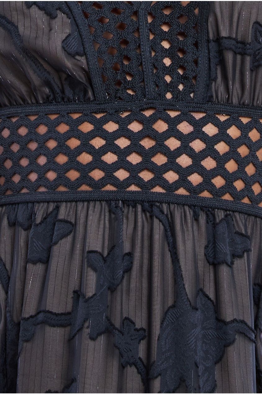 Jacquard Lurex Burnout A Line Midi Dress - Black DR4352