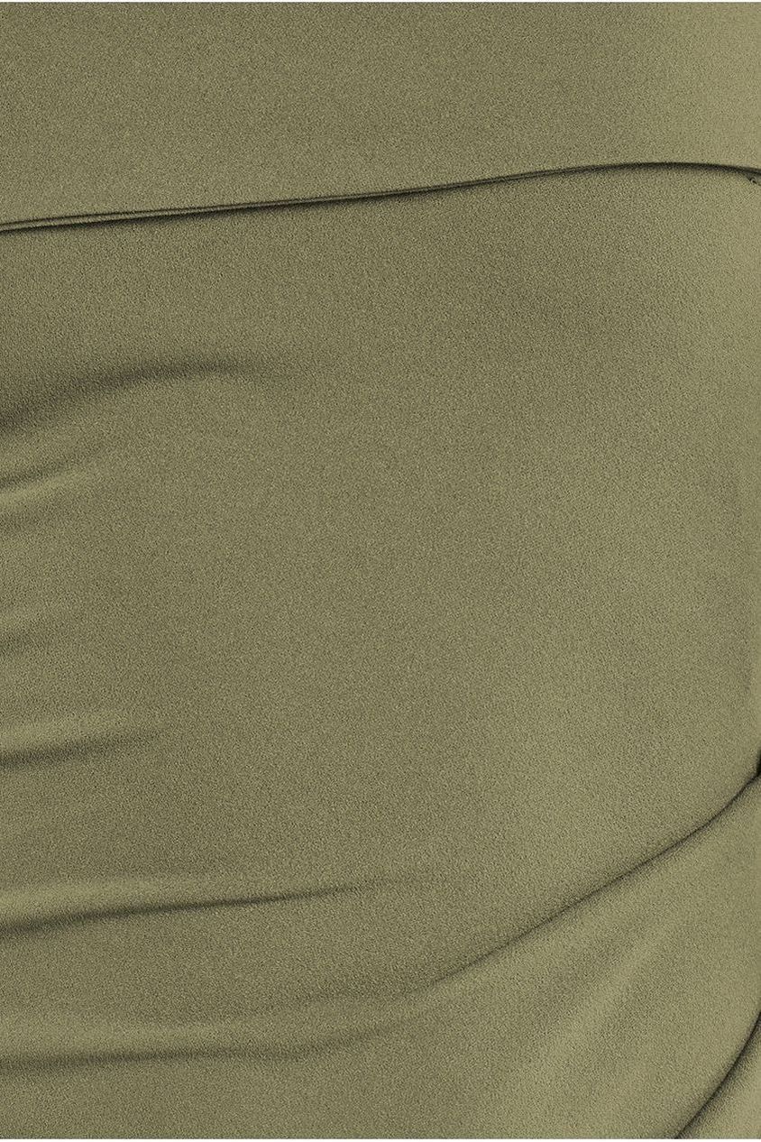 Off The Shoulder Pleated Waist Maxi Dress - Khaki DR2594G