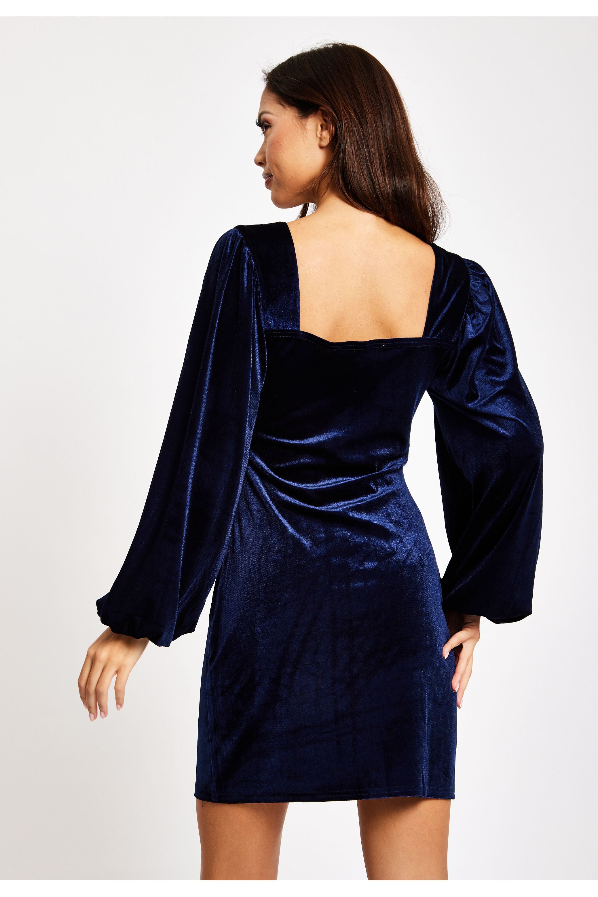 Corset Detail Mini Navy Velvet Dress LIQ23AW067N