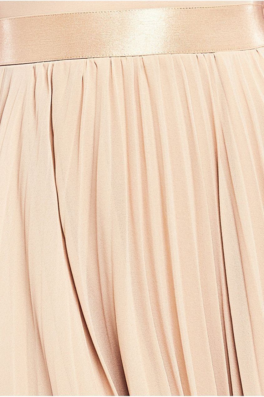 Pleated Chiffon Off Shoulder Maxi Dress - Beige DR3805