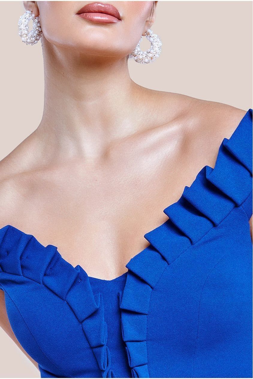 Off The Shoulder Frill Bodice Midi Dress - Royal Blue DR4255