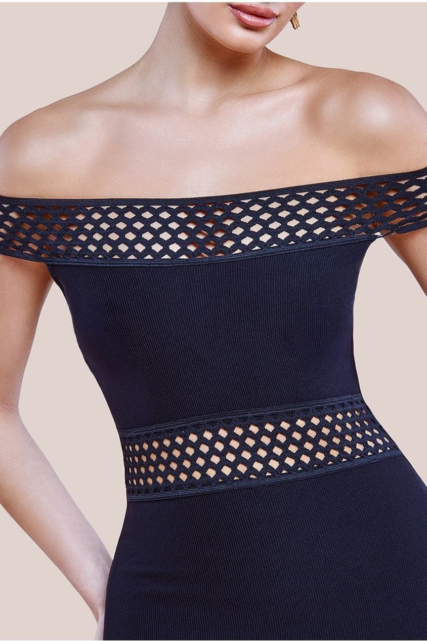 Off The Shoulder Ribbed Bodycon Maxi Dress - Black DR4370