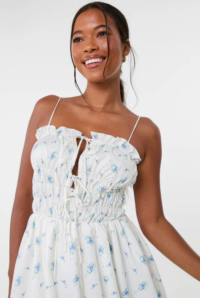 Tie Front Ditsy Puffball Dress SS25128P014