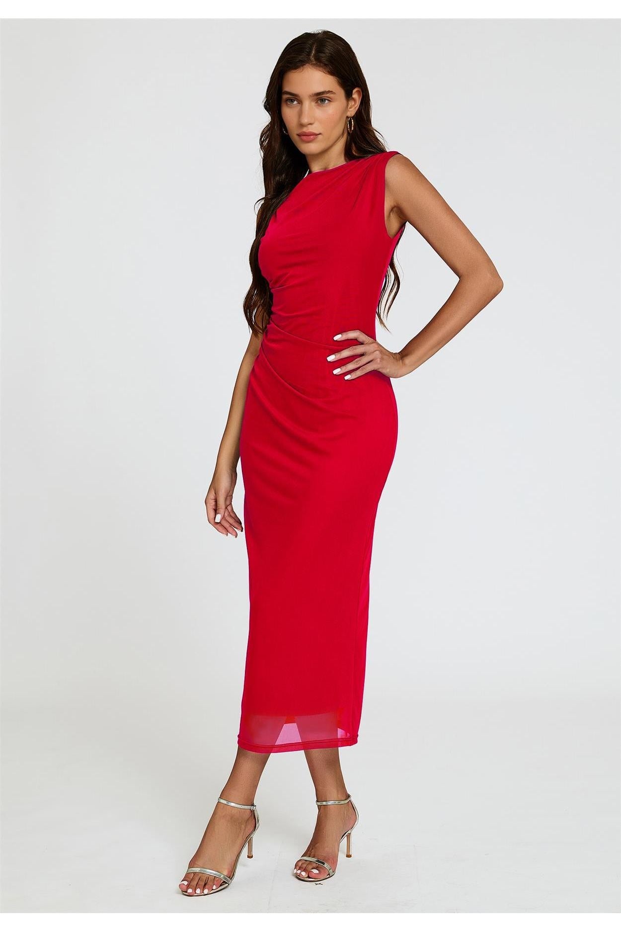 Mesh Maxi Dress In Red FS824