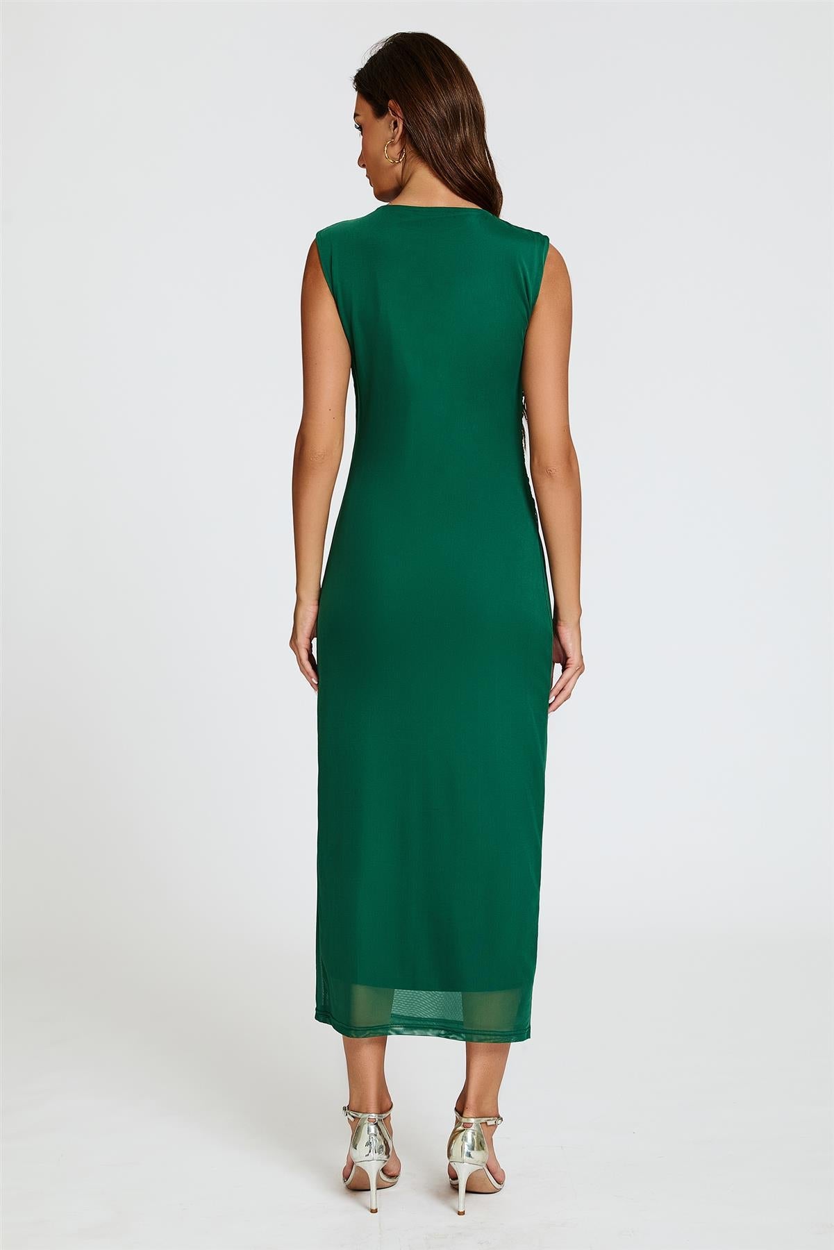 Mesh Maxi Dress In Green FS824