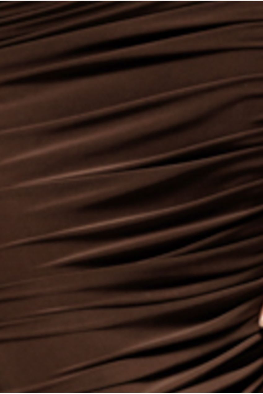 Side Gathered Asymmetric Midi Skirt - Brown SK63