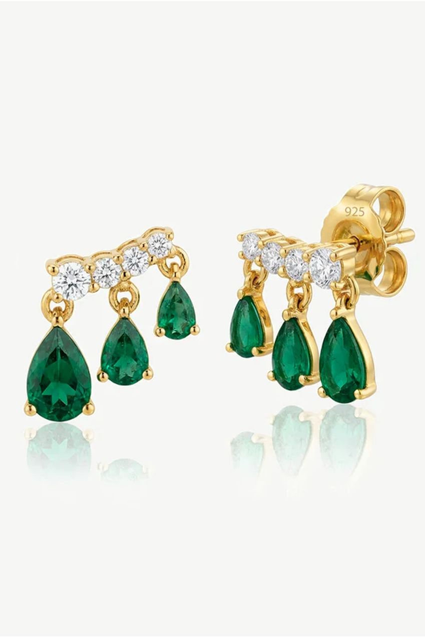 Dangle Stud Earrings With Emerald Green Stones 309