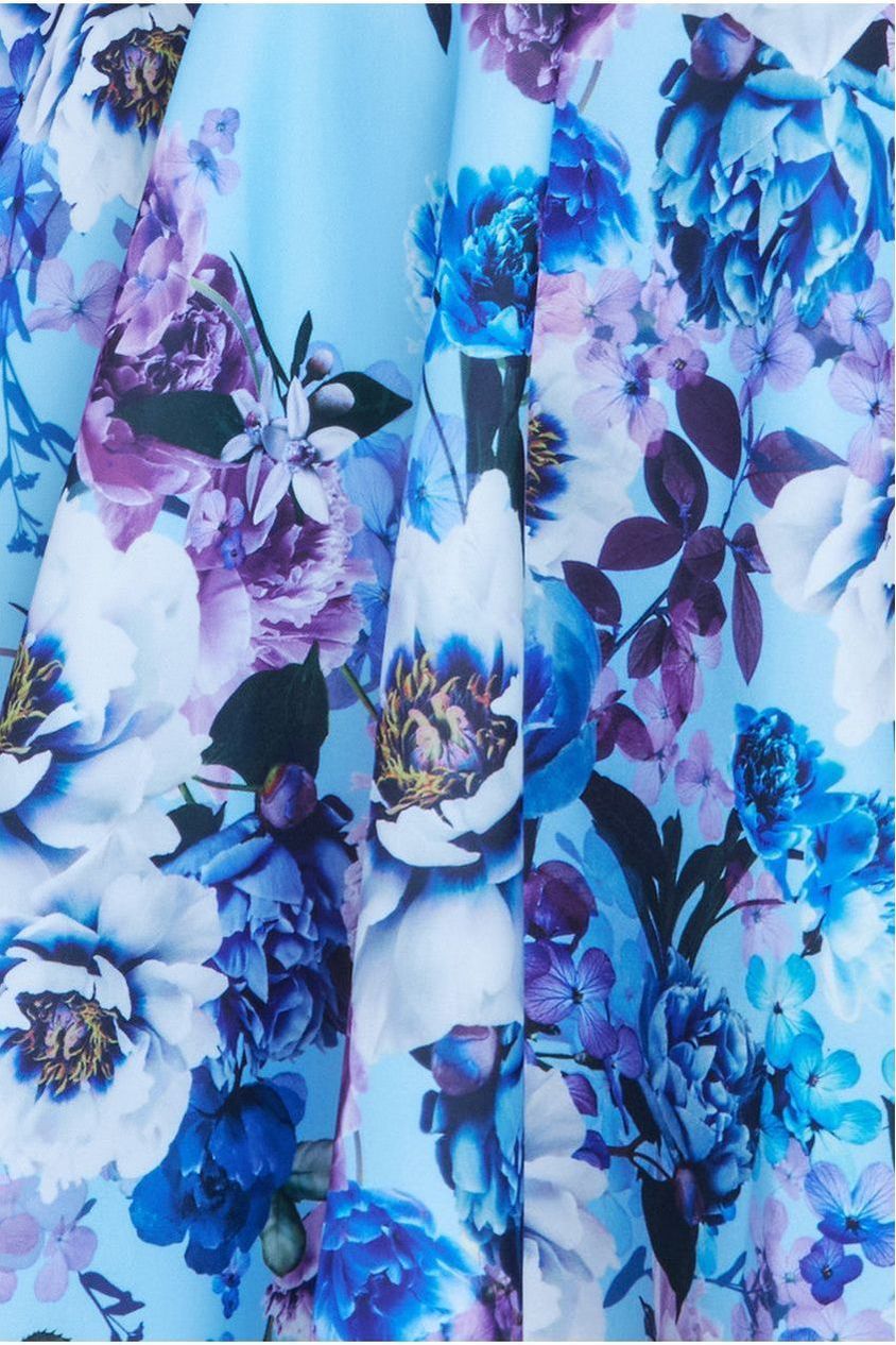 Scuba Foam Floral Skater Mini Dress - Blue DR3509