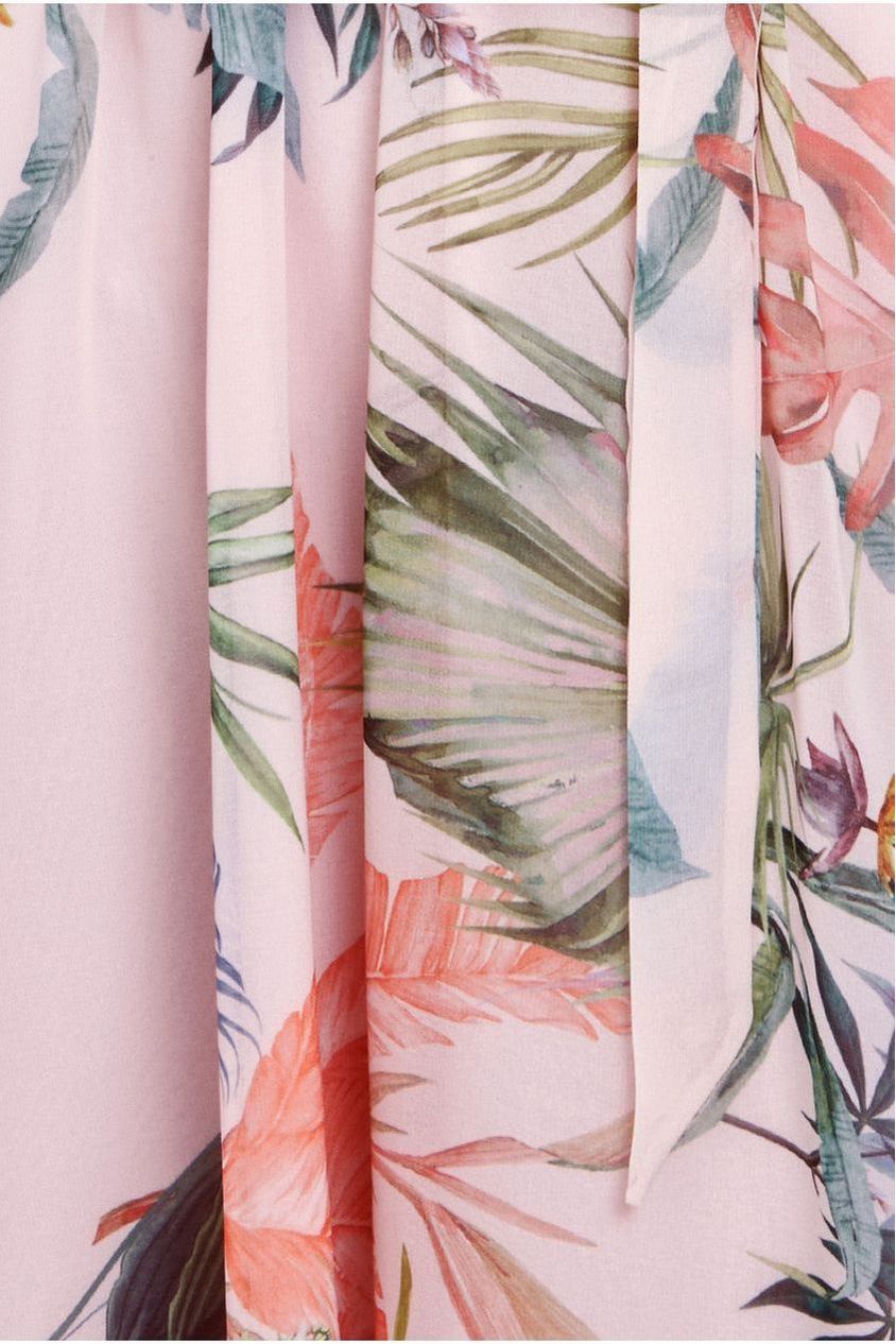 Floral Printed Flutter Sleeve Chiffon Midi Dress - Off White DR4515