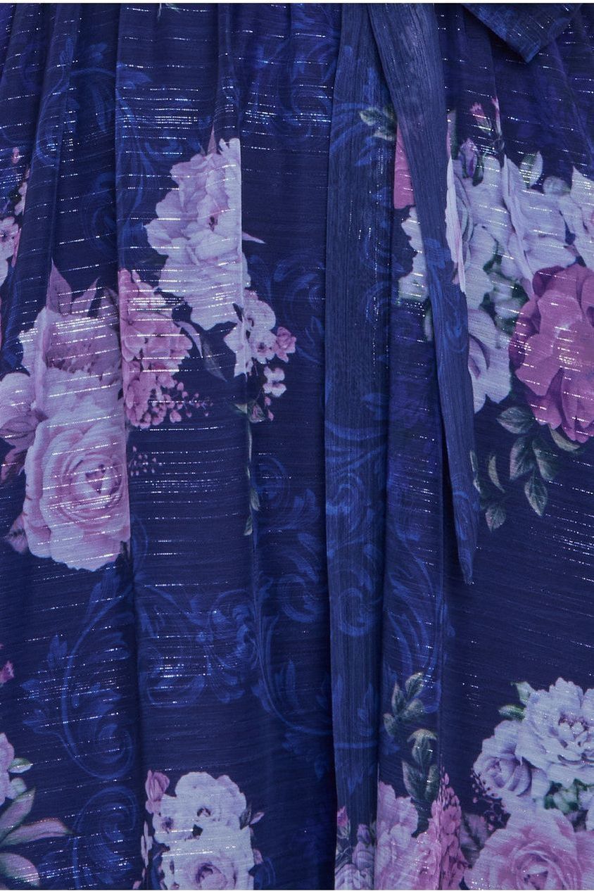 Printed Lurex A-Line Flutter Sleeve Midi Dress - Navy DR4516