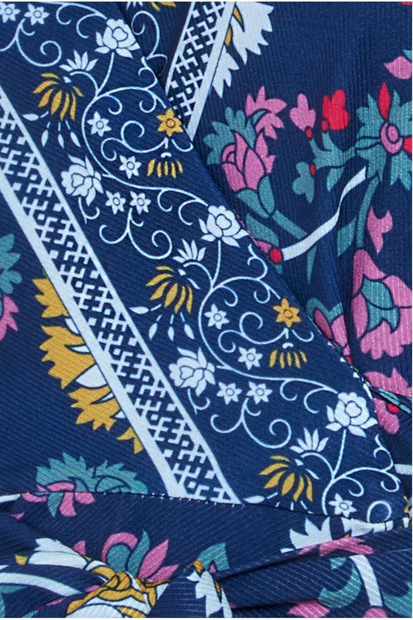 Floral Print Wrap Midi With Flutter Sleeves - Navy Print DR3440