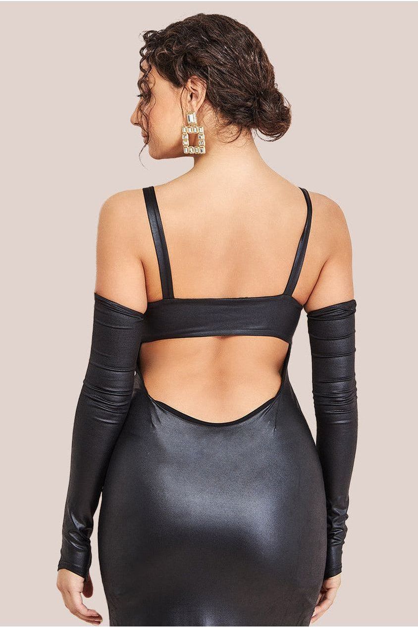 Faux Leather Cut Out Maxi Dress - Black DR3725