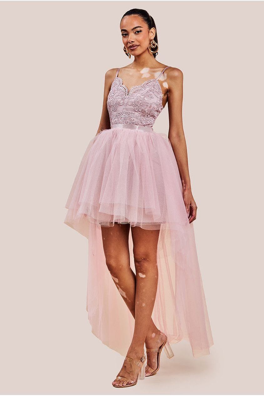 High Low Tulle Mini With Lace Bodice - Blush DR3061