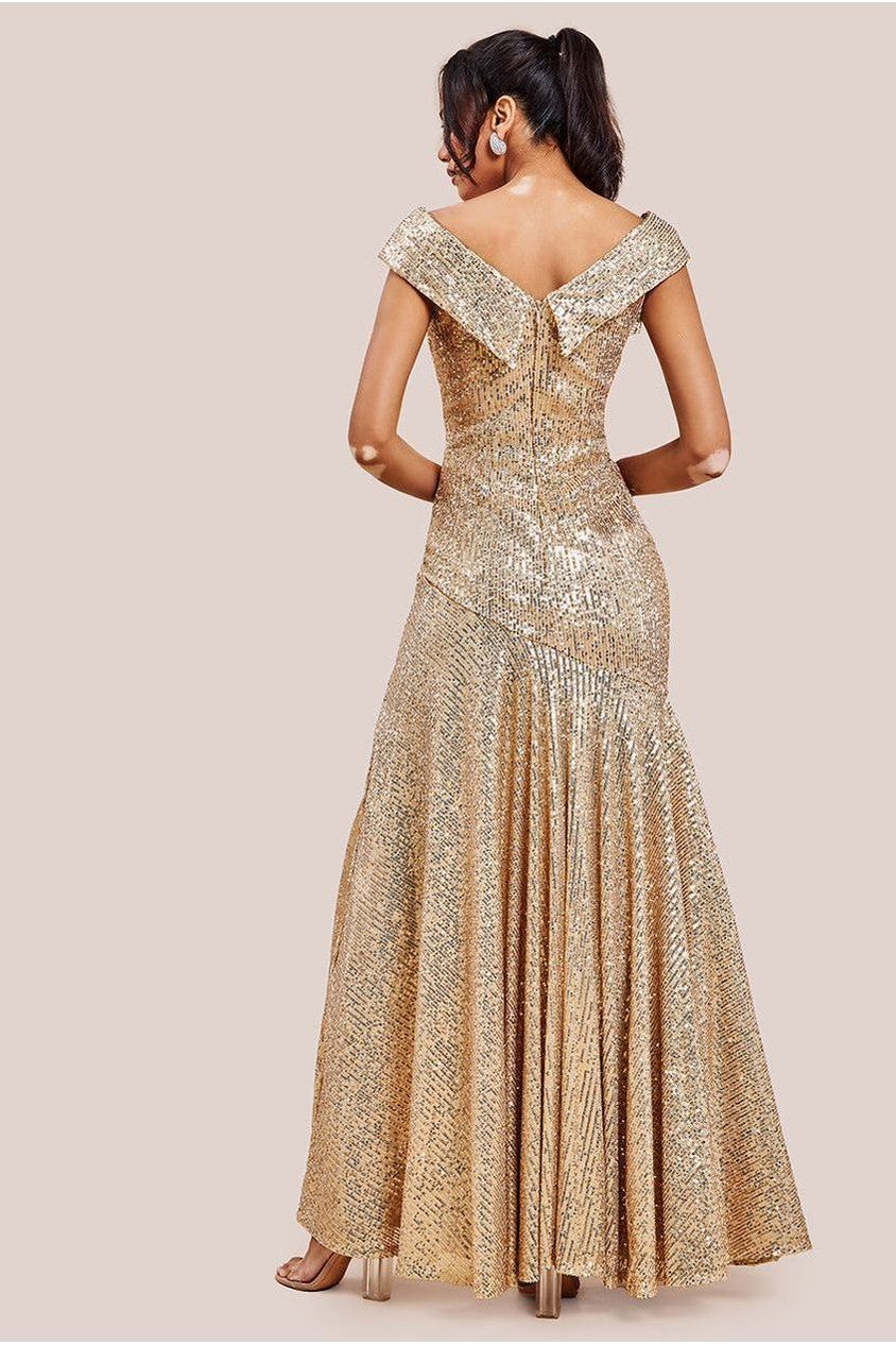 Bardot Sequin Pleated Maxi Dress - Gold DR3643A