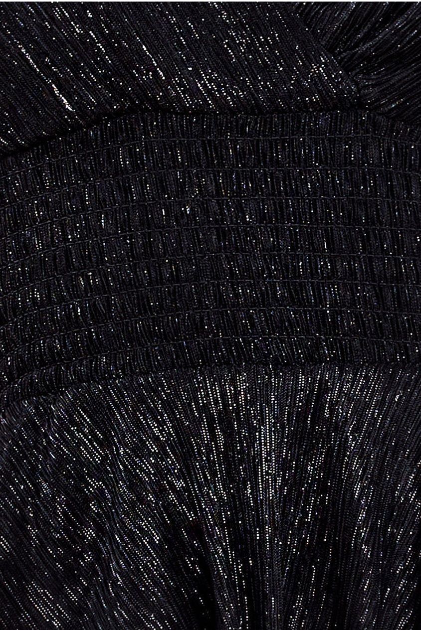 Crinkle Lurex High Low Layered Midi Dress - Black DR3655