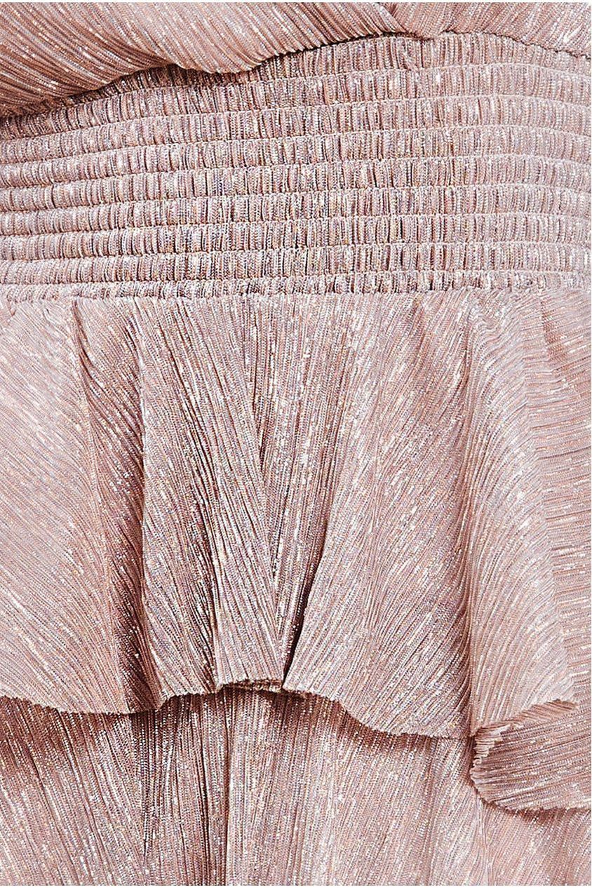 Crinkle Lurex High Low Layered Midi Dress - Blush DR3655