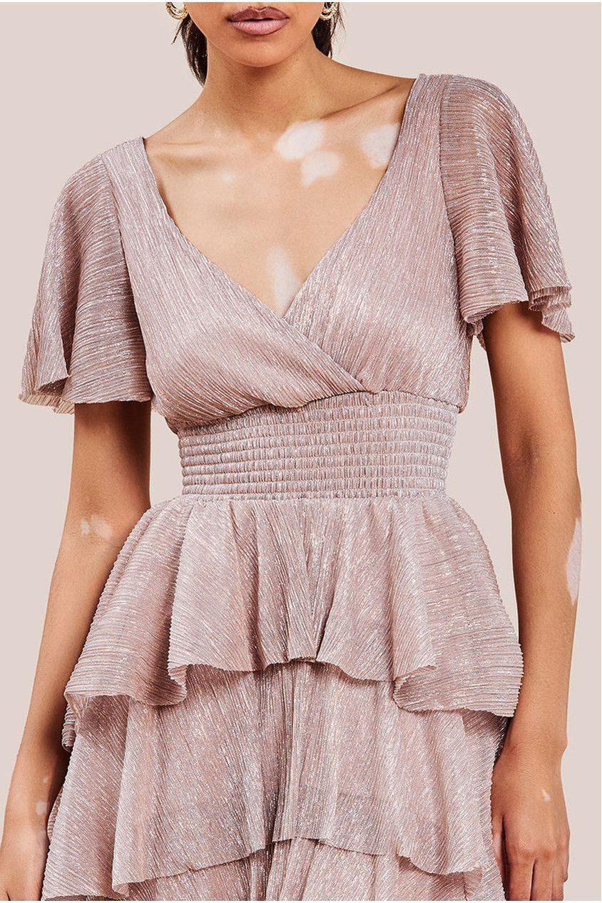 Crinkle Lurex High Low Layered Midi Dress - Blush DR3655