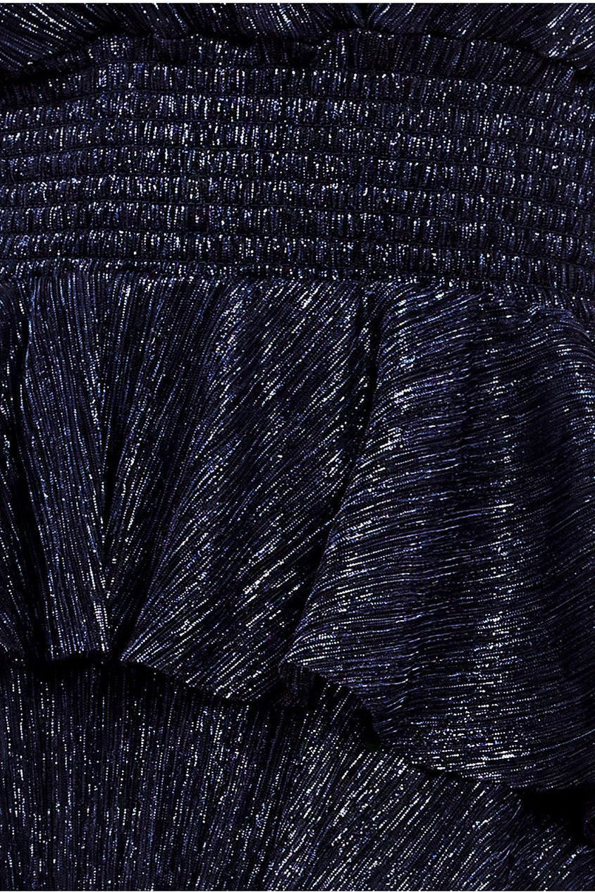 Crinkle Lurex High Low Layered Midi Dress - Navy DR3655