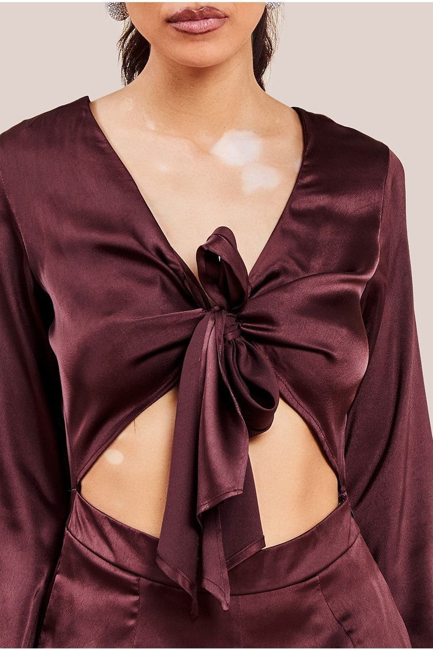 Cut Out Satin Jumpsuit - Brown TR309