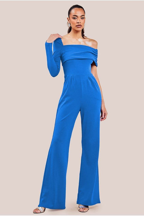 One Shoulder Scuba Jumpsuit - Royal Blue by Goddiva