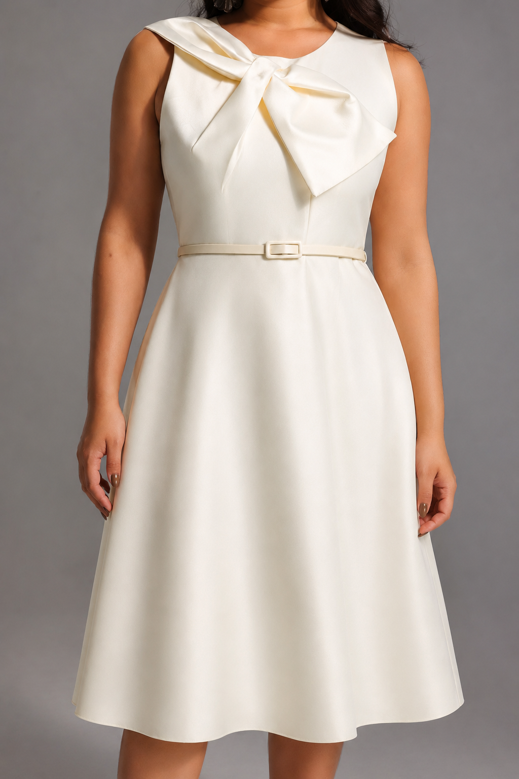 Fallon Elegant Tailored Sleeveless Bow Detailed Woven Maxi Dress D260401112