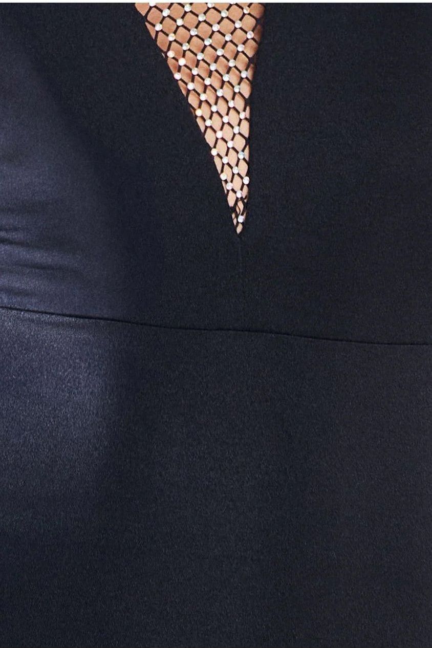 Diamante Fishnet Cowl Back Maxi - Black DR4068