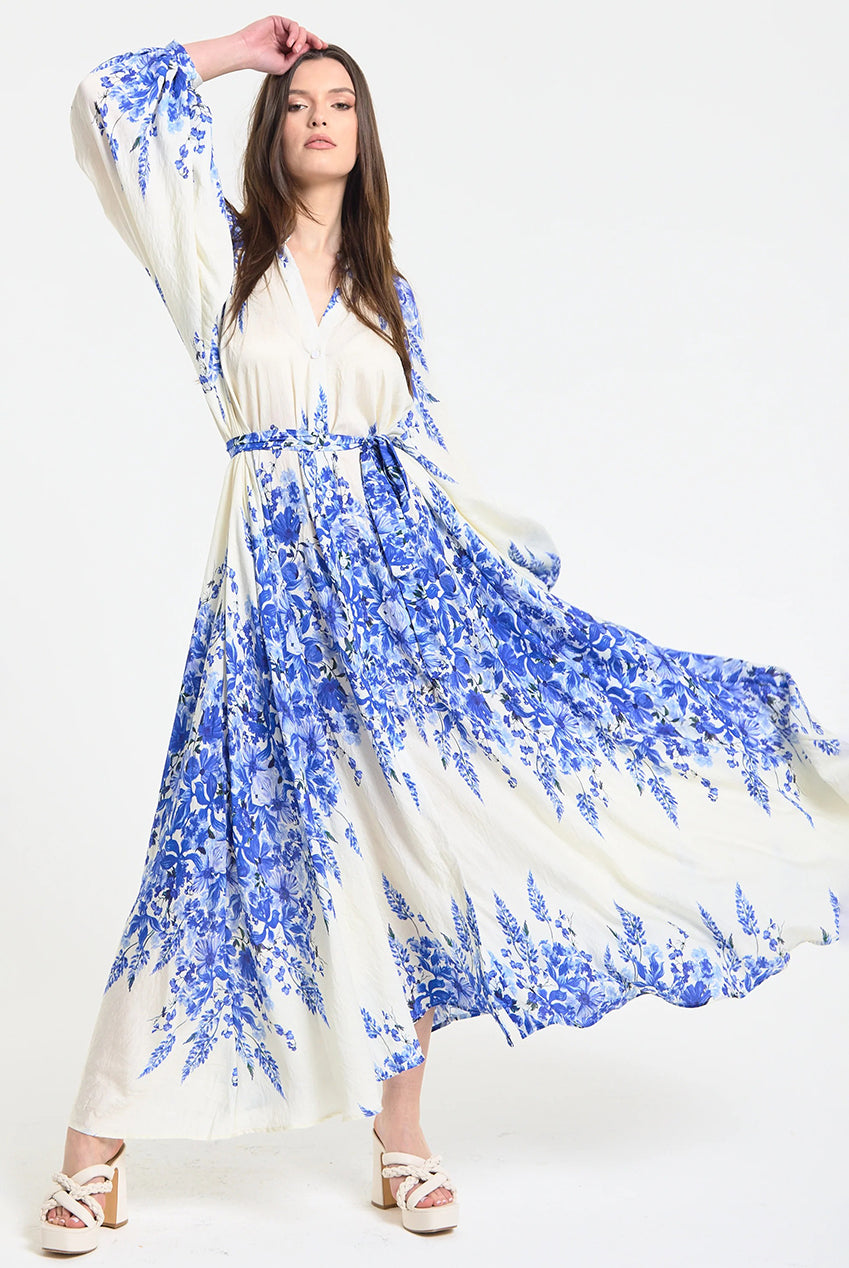 Blue Floral Maxi Dress LQSS2635039