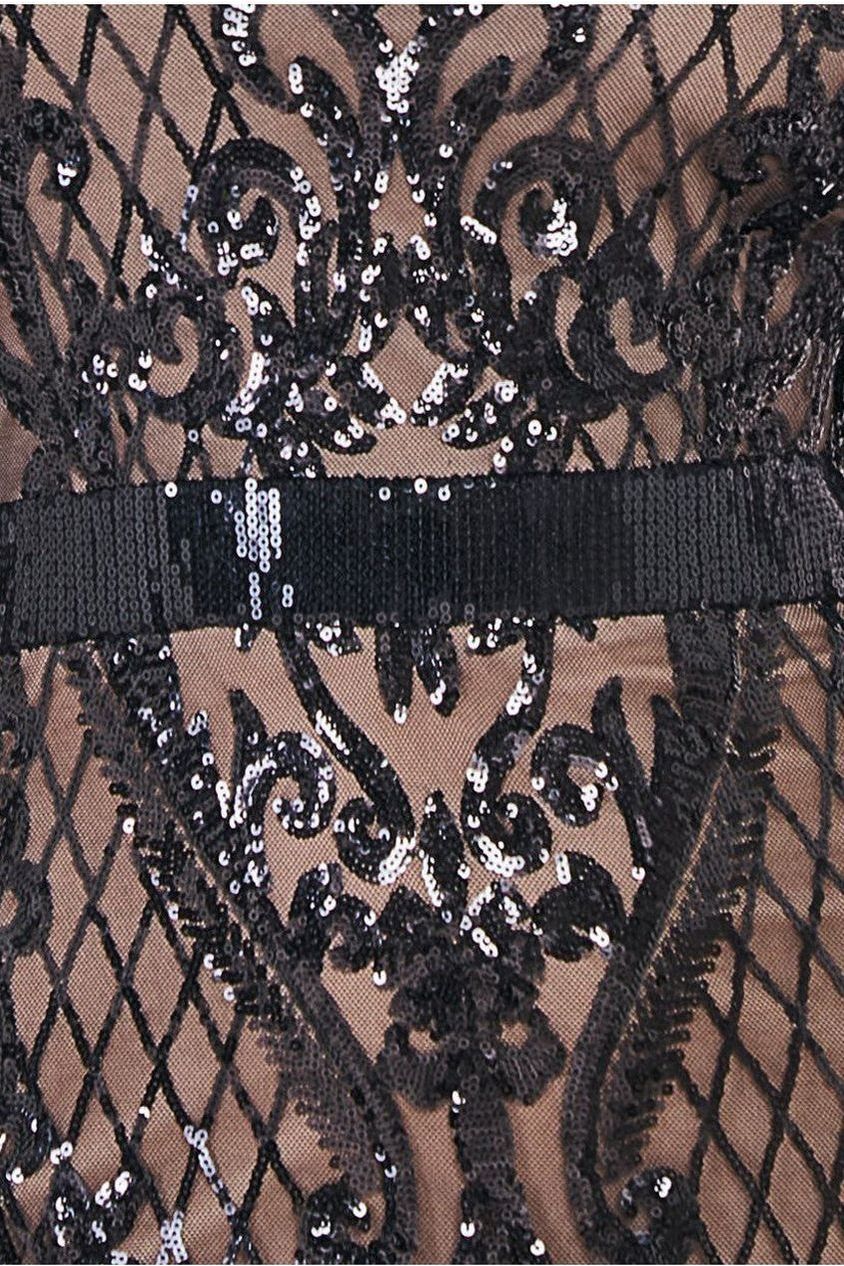 Sequin Square Neck Maxi With Scallop Hem - Black DR4038