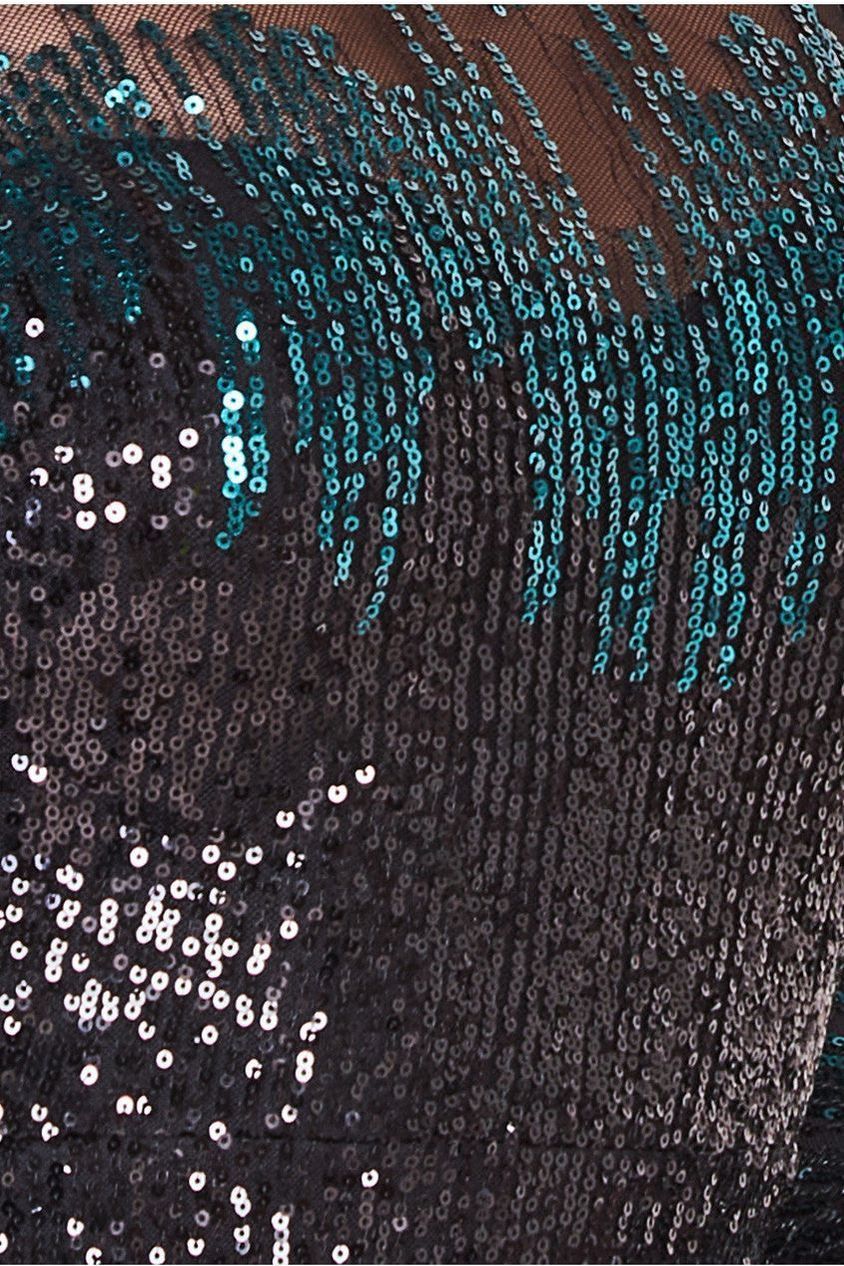 Long Sleeve Aztec Sequin Maxi Dress - Emerald Green DR3490