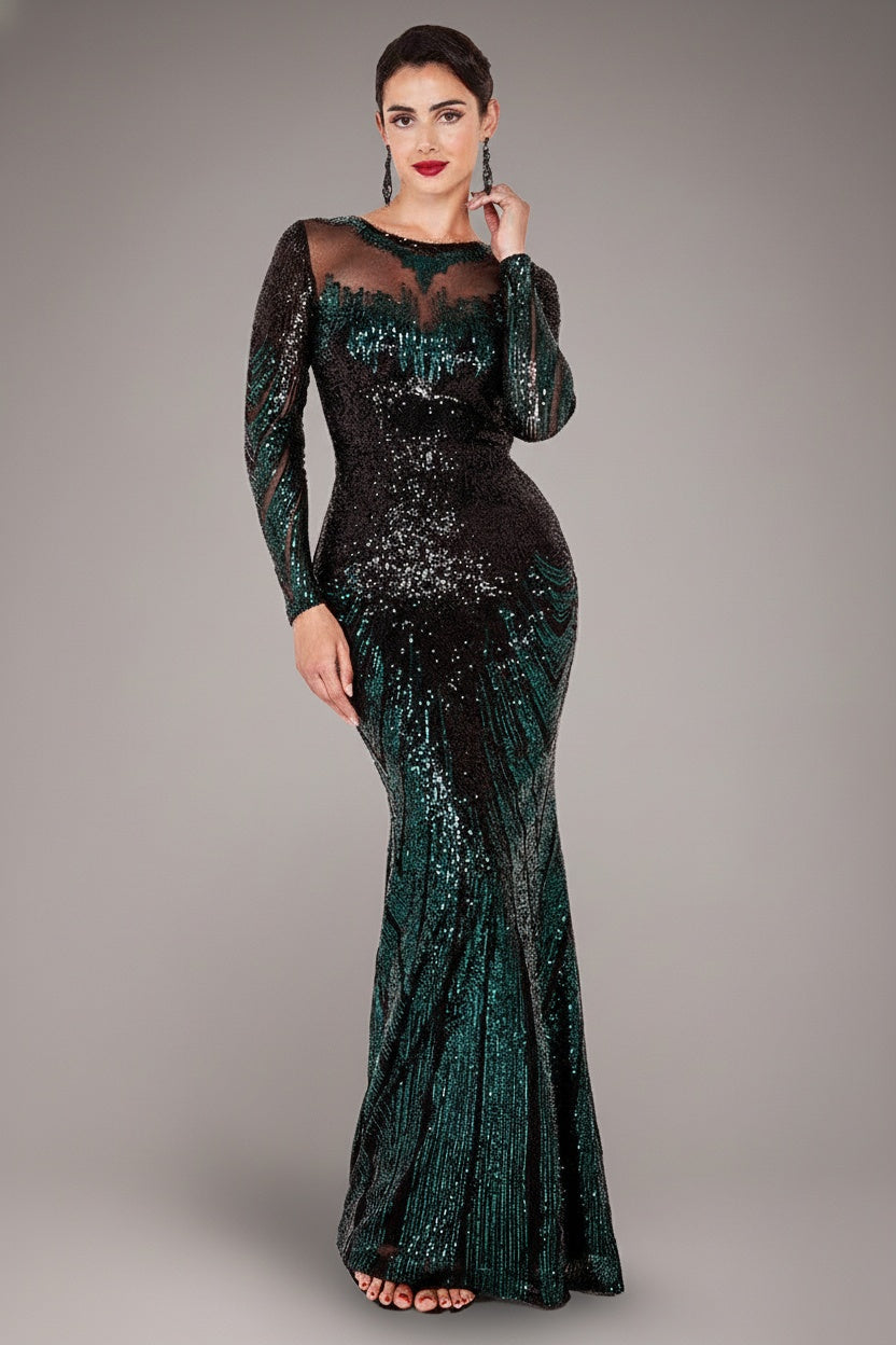 fitted lace wedding dress Long Sleeve Aztec Sequin Maxi Dress - Emerald Green fitted lace wedding dress Long Sleeve Aztec Sequin Maxi Dress - Emerald Green